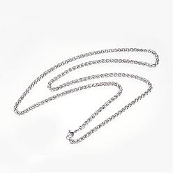 Stainless Steel Color 304 Stainless Steel Necklaces, with Clasps, Wheat Chain Necklaces, Stainless Steel Color, 27.63 inch(70.1cm), 3.8mm