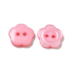Pink Resin Buttons, Dyed, Flower, Pink, 12x2.5mm, Hole: 1mm