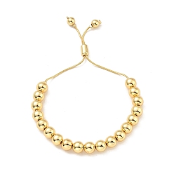 Plaqué 18K Or Véritable Bracelet coulissant en perles rondes en laiton plaqué en rack pour femme, sans plomb et sans cadmium, réel 18 k plaqué or, perles: 8 mm, diamètre intérieur: 1-1/2~2-1/2 pouce (3.75~6.4 cm)