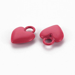 Cerise Spray Painted Alloy Charms, Cadmium Free & Lead Free, Heart, Cerise, 14.5x11x4mm, Hole: 3mm