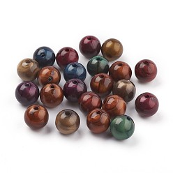 Mixed Color Acrylic Beads, Imitation Tiger Eye Beads, Round, Mixed Color, 13~13.5mm, Hole: 2mm, about 340pcs/500g