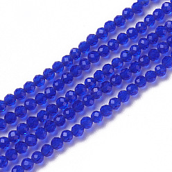 Azul Abalorios de vidrio, facetados, rondo, azul, 1.5~2x2 mm, agujero: 0.2 mm, sobre 178~186 unidades / cadena, 14.5~15.5 pulgada (36~39 cm)