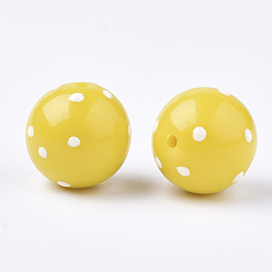Yellow Acrylic Beads, Round with Spot, Yellow, 16x15mm, Hole: 2.5mm
