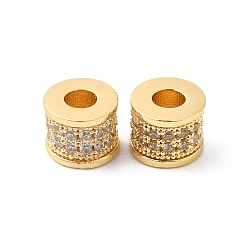 Plaqué 18K Or Véritable Laiton micro pavé de perles de zircone cubique claires, colonne, réel 18 k plaqué or, 7x5.5mm, Trou: 3mm