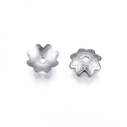 Stainless Steel Color 304 Stainless Steel Bead Caps, Multi-Petal, Flower, Stainless Steel Color, 6.5x6x10x1.5mm, Hole: 1mm