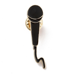 Negro Pasador de esmalte de micrófono, Insignia de instrumentos musicales de aleación chapada en oro claro para ropa de mochila, negro, 41x10.5x1.5 mm