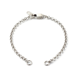 Stainless Steel Color Handmade 304 Stainless Steel Rolo Chain Bracelets Making Accessories, with Jump Rings, Lobster Claw Clasps, Chain Tabs, Stainless Steel Color, 6-1/2x1/8 inch(16.5x0.3cm)