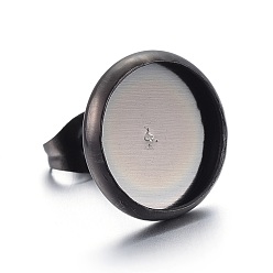 Electrophoresis Black Stainless Steel Stud Earring Settings, Flat Round, Electrophoresis Black, Tray: 10mm, 12mm, Pin: 0.7mm