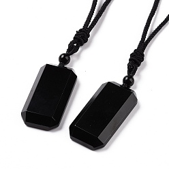 Obsidian Adjustable Natural Obsidian Rectangle Pendant Necklace with Nylon Cord for Women, 35.43 inch(90cm)