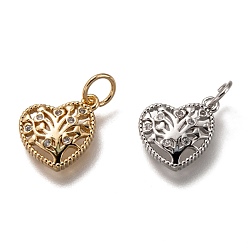 Mixed Color Brass Micro Pave Clear Cubic Zirconia Charms, Cadmium Free & Lead Free, Long-Lasting Plated, Heart with Tree of Life, Mixed Color, 10x10.5x2mm, Hole: 3mm