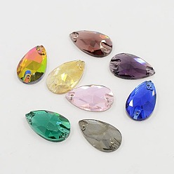 Mixed Color Sew on Rhinestone, Glass Rhinestone, Two Holes, Silver Bottom, Garments Accessories, Faceted, teardrop, Mixed Color, 7x12x4.5mm, Hole: 1mm