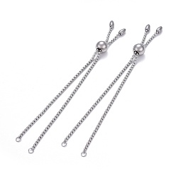 Stainless Steel Color 304 Stainless Steel Slider Bracelet/Bolo Bracelets Making, with Box Chains, Stainless Steel Color, 10-5/8 inch(27cm)