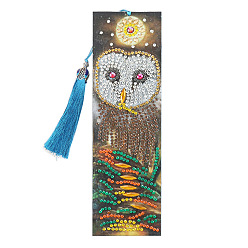 Owl DIY Diamond Painting Kits For Bookmark Making, including Bookmark, Tassel, Resin Rhinestones, Diamond Sticky Pen, Tray Plate and Glue Clay, Rectangle, Owl Pattern, 210x60mm