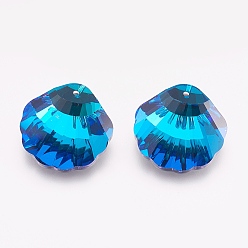Bermuda Blue K9 Glass Rhinestone Pendants, Imitation Austrian Crystal, Faceted, Shell, Bermuda Blue, 16x16x7.5mm, Hole: 1.6mm