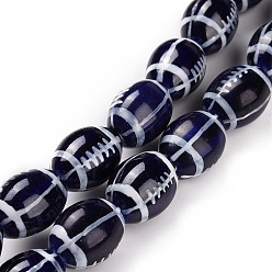 Bleu Nuit Brins de perles de porcelaine faites à la main, de rugby, bleu minuit, 16x11mm, Trou: 1.6mm, Environ 22 pcs/chapelet, 13.98'' (35.5 cm)
