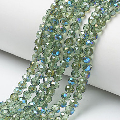 Medium Sea Green Electroplate Glass Beads Strands, Half Plated, Blue Plated, Faceted, Rondelle, Medium Sea Green, 3.5x3mm, Hole: 0.4mm, about 123~127pcs/strand, 13.7~14.1 inch(35~36cm)