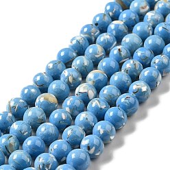 Bleu Perles de turquoise synthétique et coquillage assemblées, teint, ronde, bleu, 4mm, Trou: 0.6mm, Environ 92 pcs/chapelet, 15.55'' (39.5 cm)