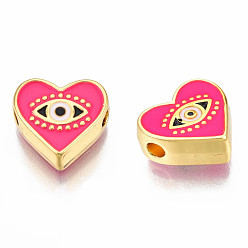 Hot Pink Rack Plating Alloy Enamel Pendants, Light Gold, Cadmium Free & Nickel Free & Lead Free, Heart with Eye, Hot Pink, 11x12x4.5mm, Hole: 2mm