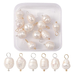 Golden & Silver 12Pcs 2 Colors Natural Cultured Freshwater Pearl Pendants, Rice Charms, with Brass Loops, Golden & Silver, 16~17mm, Hole: 3mm, 6pcs/color
