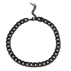 Noir 304 acier inoxydable Cuban Link collier de chaîne, noir, 16~16-1/8 pouce (40.5~41 cm)