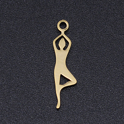 Oro Tema de chakra, 201 colgantes de acero inoxidable con corte láser, yoga, dorado, 17.5x4x1 mm, agujero: 1.4 mm
