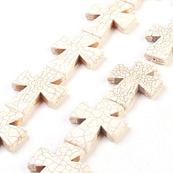 Beige Synthetic Turquoise Beads Strands, Dyed, Cross, Beige, 49x40x8mm, Hole: 1mm, about 46pcs/1000g