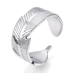 Color de Acero Inoxidable 304 anillo abierto de pluma de acero inoxidable para mujer, color acero inoxidable, tamaño de EE. UU. 8 (18.1 mm)