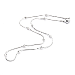 Stainless Steel Color 304 Stainless Steel Round Snake Chain Necklaces, with Round Beads and Lobster Claw Clasps, Stainless Steel Color, 16.53 inch(42cm), 1.3mm
