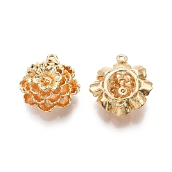 Real 18K Gold Plated Brass Pendants, Nickel Free, Flower Charms, Real 18K Gold Plated, 21x20x9mm, Hole: 1mm