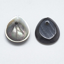 Coquillage Noir Lèvre noir charmes shell, pétale, 12x10x2.5mm, Trou: 1mm