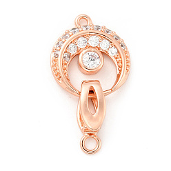 Rose Gold Flat Round Brass Clear Cubic Zirconia Fold Over Clasps, Cadmium Free & Lead Free, Rose Gold, Flat Round: 16.5x14.5x3mm long, Hole: 1.4mm, Clasp: 13x4.5x5mm, Hole: 2.2mm