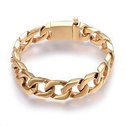 Golden 304 Stainless Steel Curb Chains Bracelets, with Clasps, Golden, 9 inch(23cm), 14x4.5mm