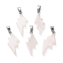 Rose Quartz Natural Rose Quartz Pendants, Lightning Bolt Charms with Stainless Steel Color Plated 201 Stainless Steel Snap on Bails, 31~33x13~14x5mm, Hole: 7.5x4.5mm