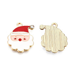 Colorful Christmas Theme, Alloy Enamel Pendants, with Crystal Rhinestone, Light Gold, Father Christmas, Colorful, 21x16.5x2mm, Hole: 1.8mm