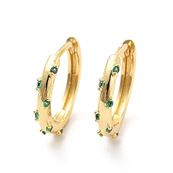 Medium Sea Green Cubic Zirconia Hoop Earrings, Real 18K Gold Plated Brass Jewelry for Women, Cadmium Free & Lead Free, Medium Sea Green, 13.5x2mm, Pin: 0.7~0.8x0.9~1mm