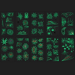 Vert Printemps Moyen Tatouages d'art corporel lumineux à motif de toile d'araignée, faux amovible tatouages temporaires autocollants en papier, vert printemps moyen, 12x6.8 cm, 10 feuilles / set