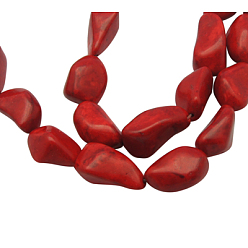 Красный Синтетических Говлит бисер нитей, окрашенные, аморфный, красные, 20~24x11~15 мм