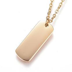 Golden 304 Stainless Steel Stamping Blank Tag Pendant Necklaces, Rectangle , Golden, 18.11 inch(46cm)
