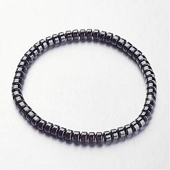 Black Non-magnetic Synthetic Hematite Beaded Stretch Bracelets, Flat Round, Black, 2 inch(50mm) , Bead: 4mm 