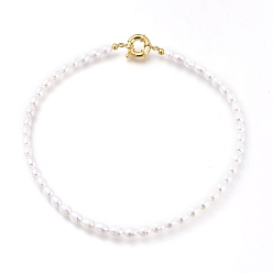 Golden Natural Cultured Freshwater Pearl Beaded Necklaces, with Brass Spring Ring Clasps, Rice, Creamy White, Golden, 15.94 inch(40.5cm)