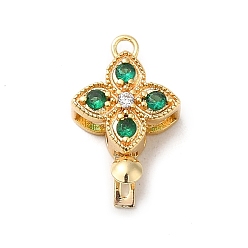 Sea Green Brass Micro Pave Cubic Zirconia Box Clasps, Real 18K Gold Plated, Flower, Sea Green, 17x10.7x5mm, Hole: 1.4mm