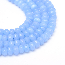 Light Sky Blue Faceted Rondelle Dyed Natural White Jade Bead Strands, Light Sky Blue, 6x4~5mm, Hole: 1mm, about 85pcs/strand, 14.5~14.9 inch(37~38cm)