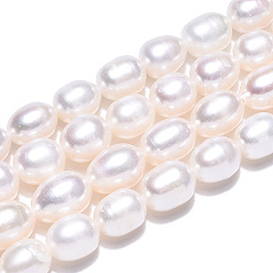 Seashell Color Natural Cultured Freshwater Pearl Beads Strands, Rice, Seashell Color, 6.5~11.5x6~7.5mm, Hole: 0.7mm, about 37~46pcs/strand, 13.66 ~14.25 inch(34.7cm~36.2cm)