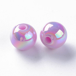Violet Perles acryliques opaques, de couleur plaquée ab , ronde, violette, 10x9mm, Trou: 2mm, environ940 pcs / 500 g
