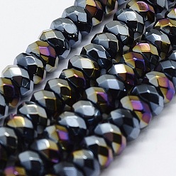 Colorful Electroplated Natural Agate Beads Strands, Rondelle, Faceted, Colorful, 8x4~5mm, Hole: 1mm, about 89pcs/strand, 15.3 inch(39cm)