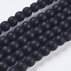 Pierre Noire Brins de perle de pierre noire synthétique, givré, ronde, 4~5mm, Trou: 1mm, Environ 95 pcs/chapelet, 15.7 pouce