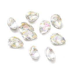 Light Crystal AB Glass Rhinestone Cabochons, Pointed Back & Back Plated, Faceted, Teardop, Light Crystal AB, 10x7x5mm