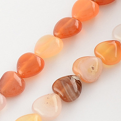 Orange Red Dyed Natural Red Agate Bead Strands, Heart, Orange Red, 10x10x5mm, Hole: 1mm, about 40pcs/strand, 15.3 inch