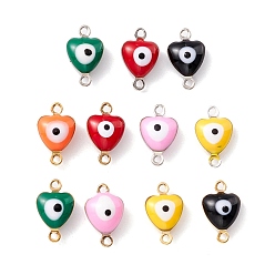 Mixed Color Brass Enamel Connector Charms, Heart with Evil Eye, Mixed Color, 11x6.5x4mm, Hole: 1mm