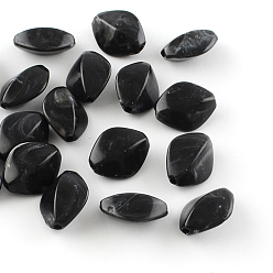 Noir Losanges perles acryliques imitation de pierres précieuses, noir, 16.5x13x8mm, trou: 2 mm, environ 700 pcs / 500 g